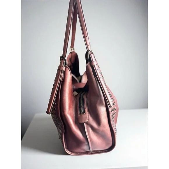 Coach Madison Grommet Studded Carlyle 32401 Brick Red Leather Handbag Hobo Bag - Picture 3 of 8